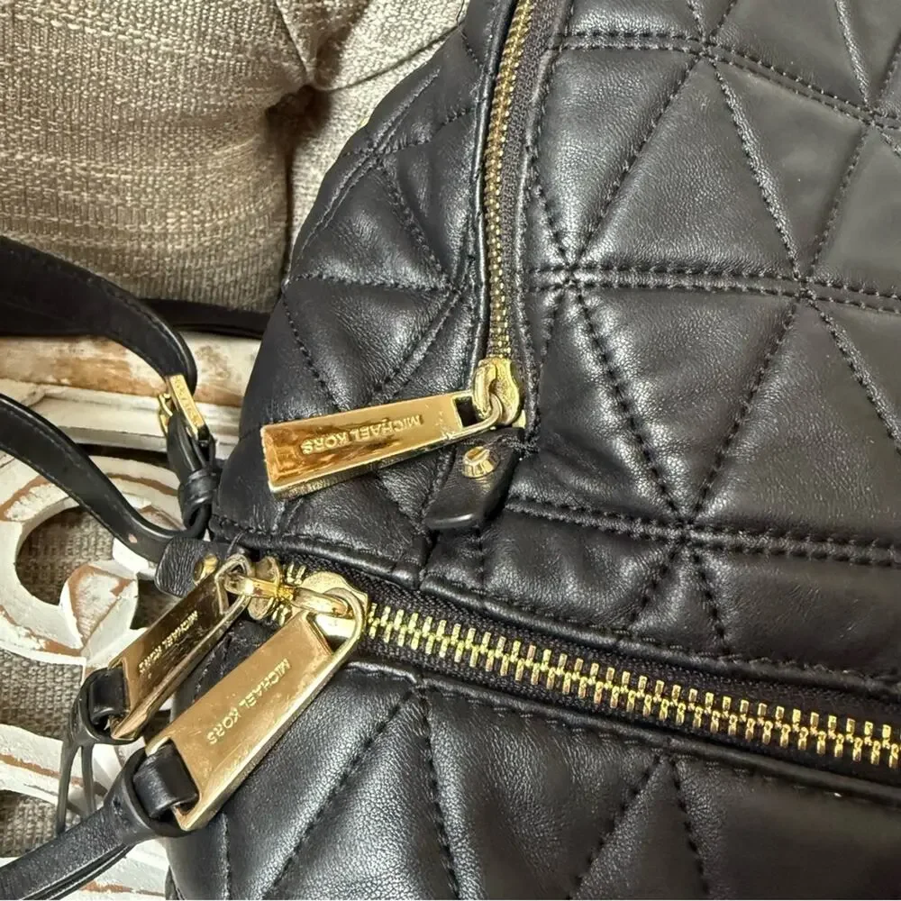 Michael Kors Black Quilted Backpack with Geometric Design